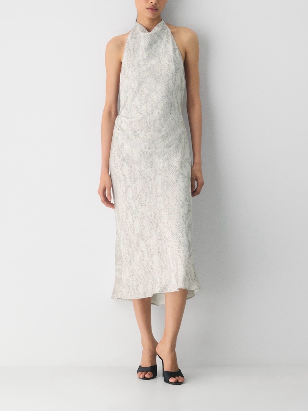 Aritzia Ivory Snake-Print Halter Midi Dress